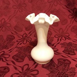 Stunning Vintage Ruffled Milk Glass Bud Vase  7.5" tall